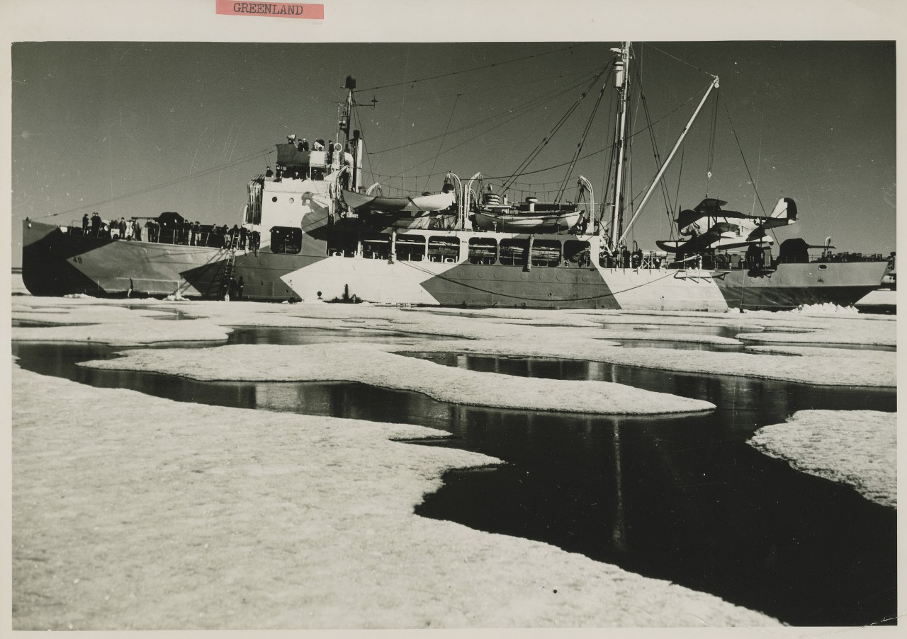 USCGC Northland with J2F Duck, 1943.<br>Picture provided by the National WWII Museum in <a href="https://www.ww2online.org/image/uss-northland-cutter-ice-breaker-grumman-j2f-duck-greenland" target="_blank">https://www.ww2online.org/image/uss-northland-cutter-ice-breaker-grumman-j2f-duck-greenland</a>  and several other websites.<br><br><br><br>Picture description: Northland cutter ice breaker with a Grumman J2F Duck. Coast Guard Combat Cutter captures 28 Nazis in Greenland. This hardy battler of storm and ice is the Coast Cutter Northland which pursued a German armed trawler for 70 miles through twisting channels of Greenland ice and captured eight officers and 20 enlisted men after the enemy had scuttled their vessel. The Coast Guard gunners poured shells at the enemy ship during the chase. Coast Guard operations, in the summer and early fall, led to the destruction of two German radio-weather stations, the capture of 60 men, the capture of a new armed trawler and the scuttling of another. On the stern deck is a Coast Guard plane, which in reconnaissance flights figured prominently in winning the grim game up in the Arctic.